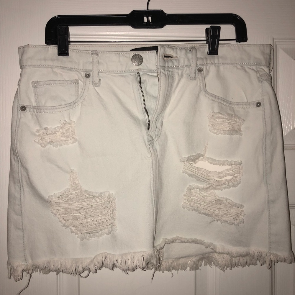 Express White Distressed Jean Skirt